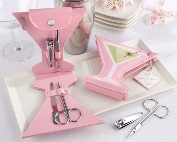 "Martinis & Manicures" Four-Piece Stainless-Steel Manicure Kit-pink martini manicure set, hostess gift, girls night out gift, bridal shower gift, stocking stuffer